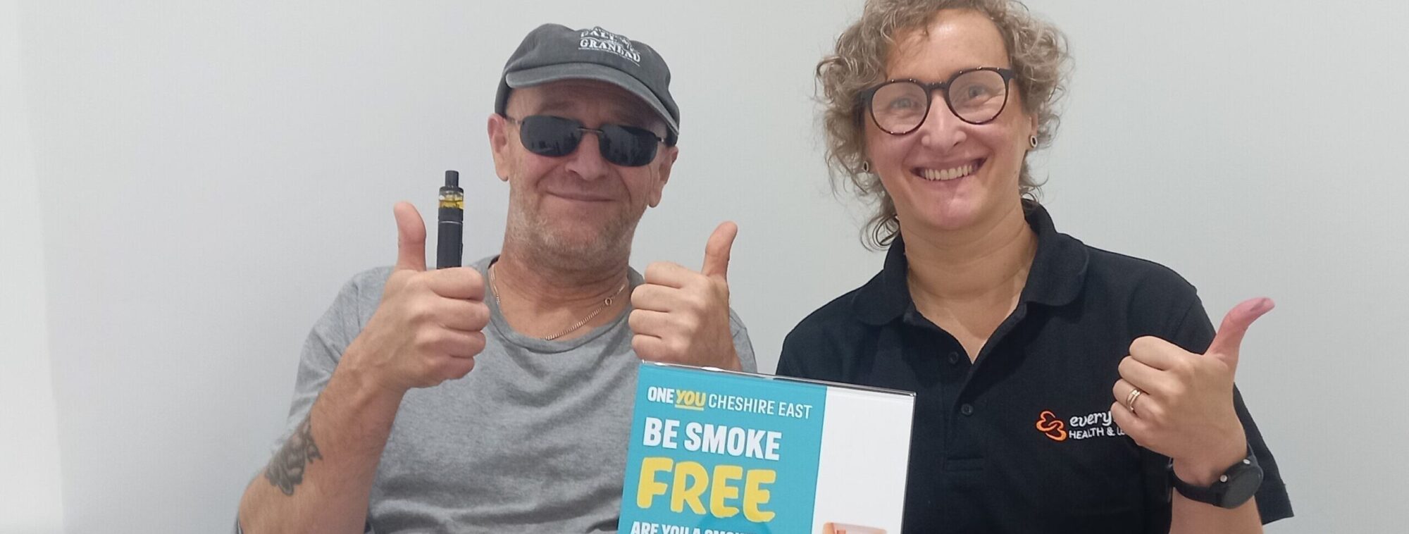 Pictured left to right, One You Cheshire East Be Smoke Free participant, David Craig with One You Cheshire East’s Health and Wellbeing Coach Manager, Karolina Ayers.