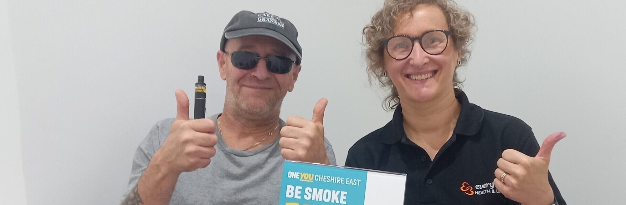 Pictured left to right, One You Cheshire East Be Smoke Free participant, David Craig with One You Cheshire East’s Health and Wellbeing Coach Manager, Karolina Ayers.